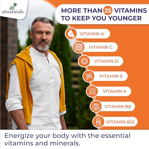 Aitnaturals Men's 50+ Multivitamin (200 Tablets) | Multimineral with Vitamin A, C, D, B6, B12 E, K& Zinc, Magnesium for Older Adults | Supports Memory & Cognition, Heart, Eye, Muscle & Immune Health