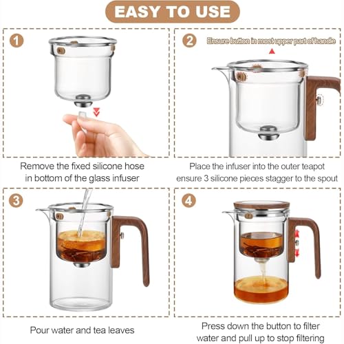Angju Enchanti Tea Pot, Glass Teapot with Infuser, Magic Witchcraft Enchanted Tea Kettle with Strainer for Water Separation, Magical Push Control Tea pot for Loose Leaf & Herbal Teas -600ML