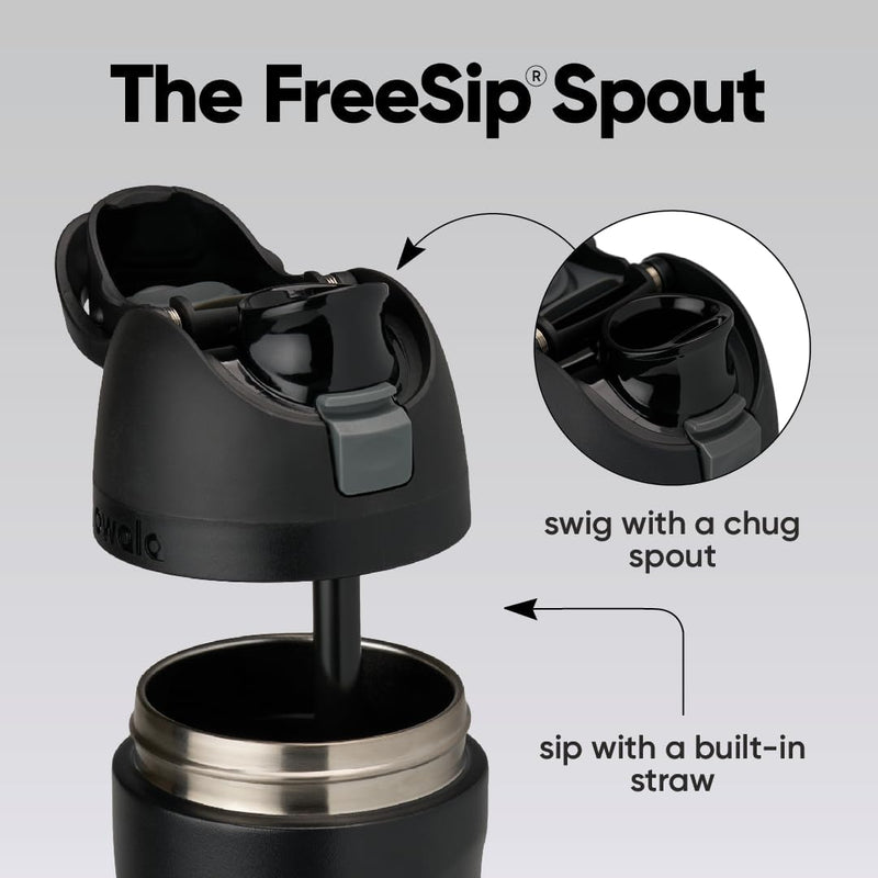 FreeSip C03766 Insulated Stainless Steel Water Bottle with Push Button and Built-in Straw, 710 ml, Very, Very Dark - Very, Very Dark 710 ml