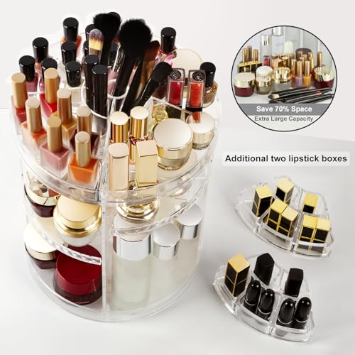 AMEITECH Makeup organizer, 360 degree rotating adjustable cosmetic storage display case with 8 layers large capacity, fits jewelry,makeup brushes, lipsticks and more, clear transparent