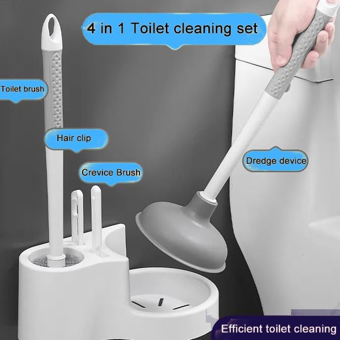 ZERIFAM Toilet Plunger Bowl Brush Set, 4 in 1 Silicone Bowl Brush and Heavy Duty Toilet Plunger with Ventilated Holder, 2-in-1 Toilet Brush and Plunger Combo for Bathroom Deeply Cleaning