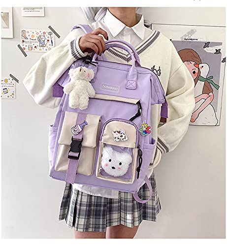 zyxddd Kawaii Backpack with Kawaii Pin and Accessories Cute Kawaii Backpack for School Bag Kawaii Girl Backpack Cute (Purple)