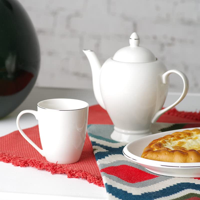 Fissman teapot porcelain, beverage serveware 2-3 tea cups, coffee mugs, modern english classic style, dishwasher safe pure white 1100 ml