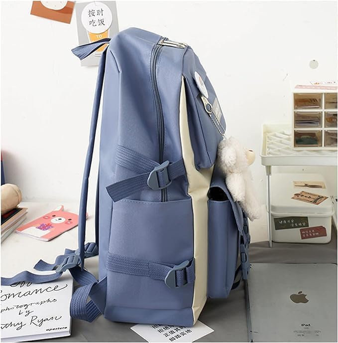 GGEROU Kids Backpack set 5Pcs Aesthetic School Bags,Aesthetic Backpack Cute Kawaii School Bag with Pendant Lunch Bag,Pencil Case,Handbag,Coin Purse