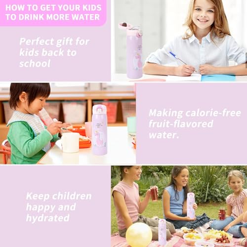 350ml Kids Water Bottles, Kids Stainless Steel Water Bottle BPA-Free, Leak Proof Insulated Water Bottles for Boys and Girls, Reusable Metal Water Bottles-Keep 12 Hours Hot & 24 Hours Cold Pink