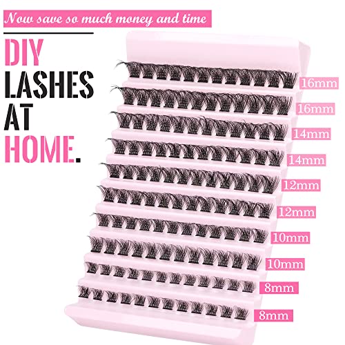 Focipeysa Lash Clusters 120pcs Cluster Lashes 8-16mm Wispy Individual Lashes Extensions Natural Look Lashes D Curl Fluffy Cluster Lashes DIY Eyelash Extension , Black, A03 8mm-16mm