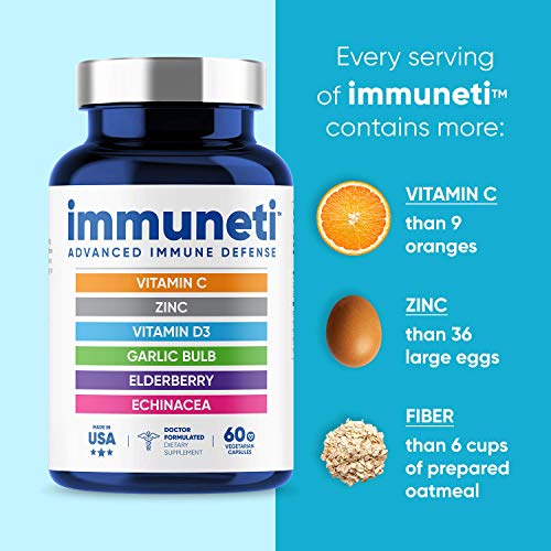 Immuneti Nutrition Advanced Immune Defense, 6-in-1 Powerful Blend of Vitamin C, Vitamin D3, Zinc, Elderberries, Garlic Bulb - Supports Overall Health, Provides Vital Nutrients & Antioxidants