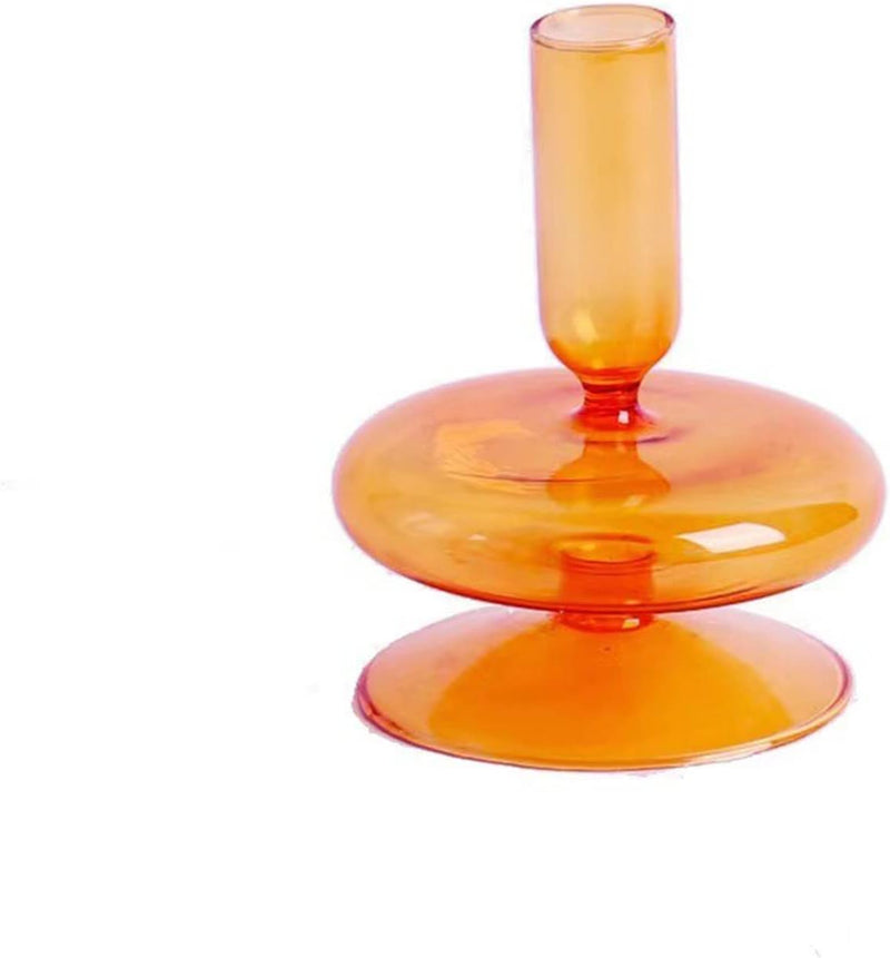 LKPOMI Glass Candlestick Holders - Colorful Glass Taper Candle Stand - Modern Elegant Candle Sticks - Pink