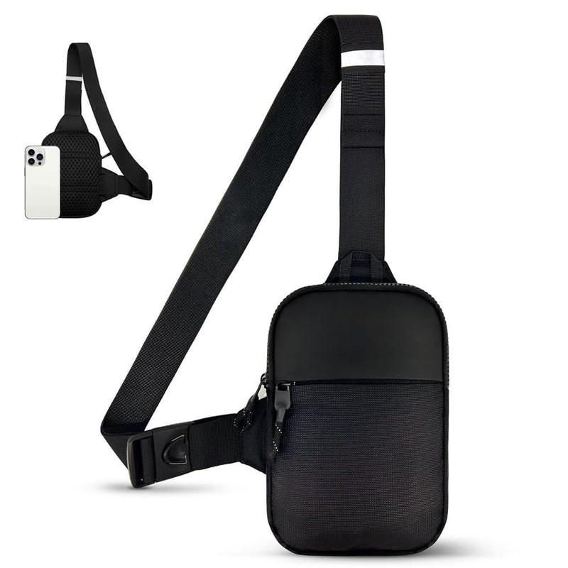 Small Sling Bag for Women and Men, Crossbody Bags Trendy with Extended Strap, Lightweight Chest Bag, Men Women Small Waterproof Crossbody Bag, Casual Phone Chest Bag for Travelling Hiking (Black)