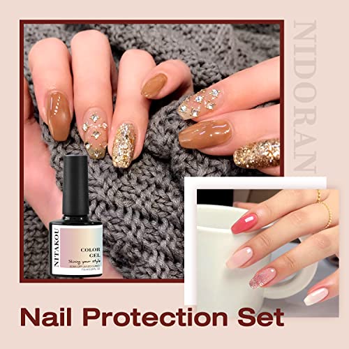 Nitakou Gel Nail Polish Kit with 48W LED Light,6 pcs Icy Jelly Series Gel Polish with Base & Top Coat for Starter Set Nail Art DIY Manicure at Home