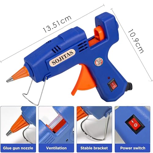 SOJITAS Mini Hot Glue Gun 30W with 50pcs Glue Sticks 7 x 20cm Length for DIY, Small Hot Melt Glue Gun Nozzle for Kids