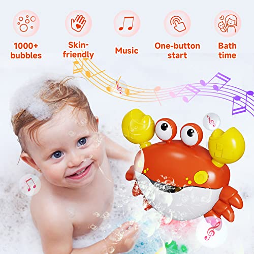 GLZOOO Crab Bath Toys: Bath Toys for Toddlers, Blow Bubbles and Plays 12 Children’s Songs, Sing-Along Bath Bubble Maker for Baby (Red)