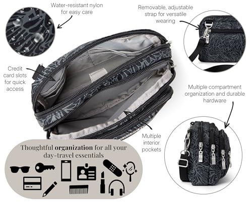 Baggallini Women's Triple Zip Small Convertible Crossbody Fannypack Belt Bag-Lightweight Water-Resistant