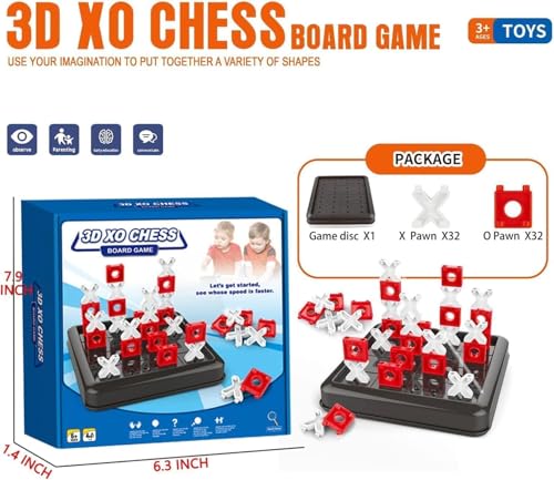 KALEDE® 3D Tic Tac Toe Game, 4 in a Row Noughts and Crosses Game, Classic Portable Xo Chess Board Games, 2 Player Interactive Holiday Travel Family Games, Fidgets Toy for Kids & Adults