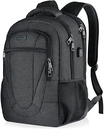 Laptop Backpack for Men and Women, Black Water Resistant Back Pack, Business Men Sturdy Computer Bag with USB Charging Port, School Backpacks for Teen Boys and Girls, Gifts