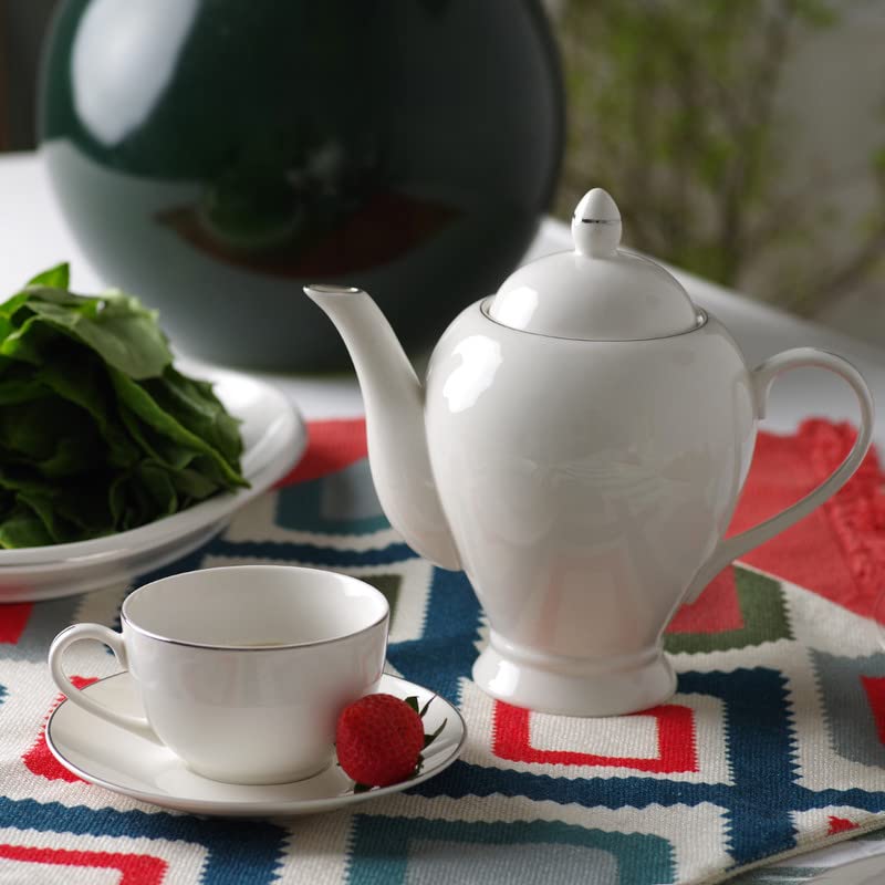 Fissman teapot porcelain, beverage serveware 2-3 tea cups, coffee mugs, modern english classic style, dishwasher safe pure white 1100 ml