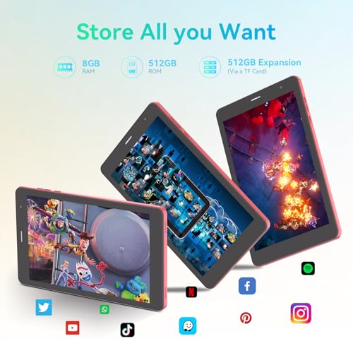 C idea 8 inch Tablet, Android 13.0 Tablet with SIM Card Slot Wifi/5G LTE 8GB RAM,512GB ROM Storage Dual 5MP Camera HD IPS Display, CM828 (Red)