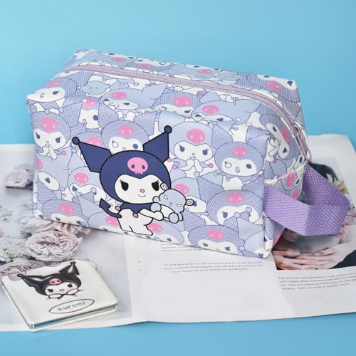 ENENSET Kumi Travel Cosmetic Bag, Large Capacity Cartoon Cosmetic Pouch Makeup Bag with Zipper, PU Travel Toiletry Bag Makeup Accessories Organizer