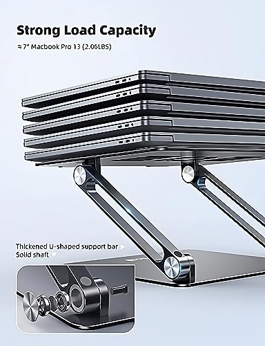 Gulf Tech® Laptop Stand (Z Stand, Black) With Cleaning Cloth - Ergonomic Portable Computer Stand - Adjustable Laptop Stand With Anti Slip Pads and Air Ventilation - Foldable Laptop Holder