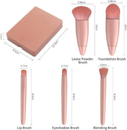 AMERTEER Travel Makeup Brushes Set, 5Pcs Mini Professional Cosmetic Brush Kit with Mirror, Soft Bristles, Portable Cosmetic Brushes for Foundation, Blush, Eyeshadow, Face Ideal Gift for Women