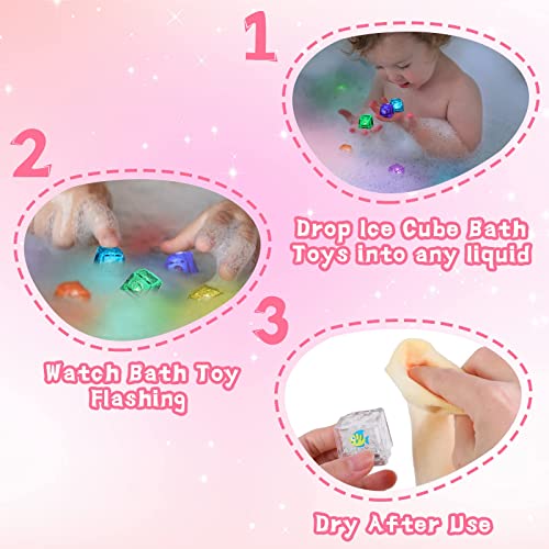 SYOSI 8 Pcs Baby Bath Toys, Glowing Color Changing Ice Cube Glowing Color Changing LED Light Baby Light Up Bathtub Toys for Bathroom Shower Game Swimming Pool Party