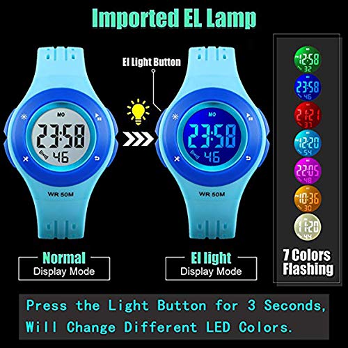 Boys Girls Digital Watches,Colorful LED 50M Waterproof Age 7-10 10-15 with Alarm Stopwatch Wristwatch Gift for Kids