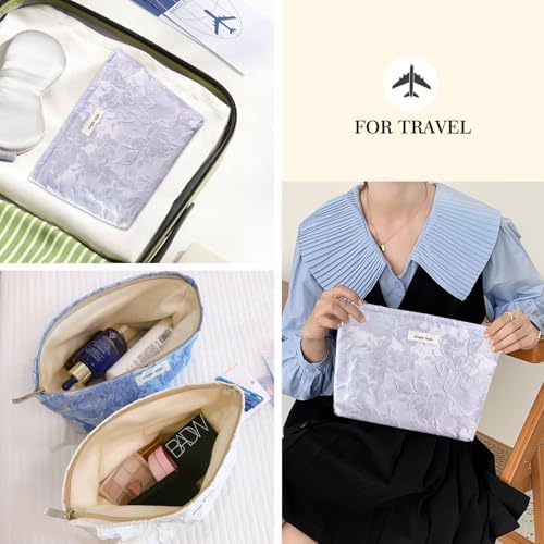 STARDW Flower Cosmetic Bags Makeup Bags for Women and Girls,Travel Makeup Bag Large Capacity Canvas Makeup Bag,Makeup Organizer Bag Zipper Pouch, Embossed pink, Large Capacity Aesthetic Makeup Bags