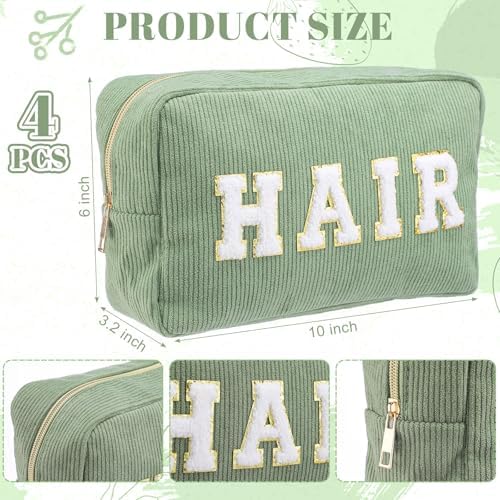 Pinkunn 4 Pcs Preppy Makeup Bags Christmas Chenille Letter Bag Face Skin Hair Stuff Cosmetic Bag Corduroy Makeup Pouch with Zipper Birthday Gifts for Women(Purple, Pink, White, Blue,Corduroy)