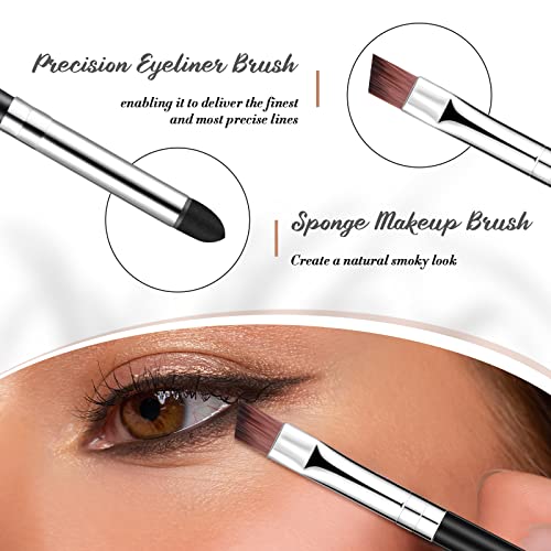 Eyeliner and Smudge Brush Set, Fine Angled Thin Slanted Eyebrow Brush, Sponge Eyeshadow Pencil Eye Makeup Brushes, Soft Makeup Tools for Blending Eye Shadow Liner Foundation Powder