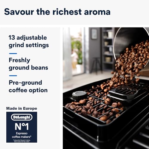 De'Longhi Magnifica Start Fully Automatic Coffee Machine, One-Touch Cappuccino Maker with LatteCrema Hot Technology, 13 Grind Settings, Compact Design, Soft Touch Panel – ECAM220.60.B