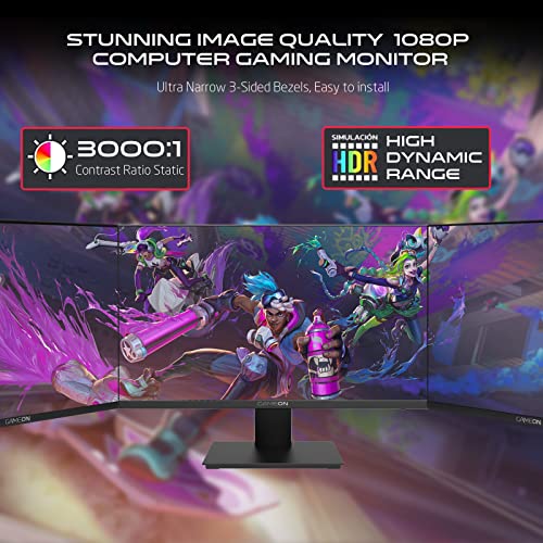 GAMEON 22 inch monitor, Full HD 1920x1080p HDMI and VGA with Ergonomic Tilt, Eye Care Technology with Blue Light Filter and Anti-Glare, Adaptive-Sync and Built-in-speakers