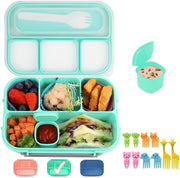 Bento Lunch Box Kids, Lunch Containers Adults With 4 Compartments, Lunch Container for Adults/Kids with forks, Food container 1300ML leak proof, Microwave & Freezer Safe,BPA Free (Green) - Green