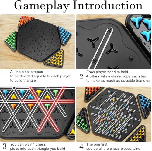 Moonmen Chain Triangle Chess, 2 to 4 Players Desktop Puzzle Interactive Game for Kids, Rubber Band Board Game for Family Fun and Strategy Play