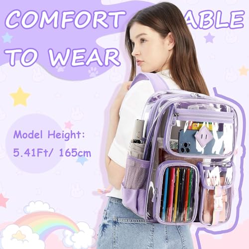 Clear Backpack Stadium Approved, Heavy Duty PVC Transparent Book Bag for Girls See Through Backpack for School