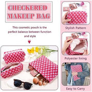 ZLFSRQ 3Pcs Checkered Makeup Bag for Women Large Cosmetic Bag Set Travel Toiletry Bag Makeup Pouch Bag for Purse Pink Zipper Storage Bag Organizer Cute Small Aesthetic Girls Car Essentials Bag