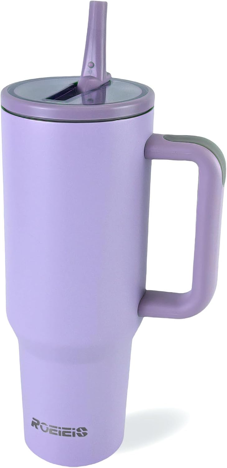 40 oz Water Bottle with Handle & Flip Straw - Fits in Cup Holder, Leak Resistant Tumbler-Reusable Insulated Stainless Steel - Gifts for Women & Men, Black