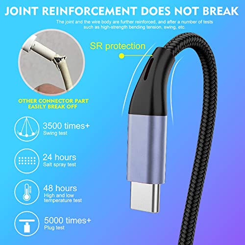 SKY-TOUCH 3 in 1 USB Phone Charger Cables 5A Fast Braided Nylon Unbreakable Charging Cable, Universal Multiple Ports Charging Cord with USB C/Micro USB/IOS Connector for Phones