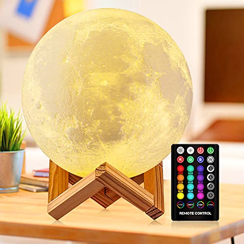 DTOETKD Moon Lamp 3D Printing 16 Colours Moon Light with Stand & Remote & Touch Control and USB Rechargeable (Diameter 12cm ), Best Gifts for Baby Kids Lover Birthday