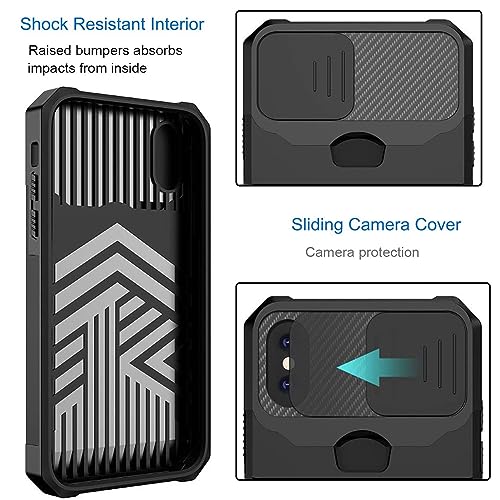 rojarou for iPhone X Case,iPhone Xs case with Card Holder,Slide Camera Cover and 360? Rotate Ring Kickstand Heavy Duty Protective Phone Case for Apple iPhone X Cover/iPhone Xs Cover-Black
