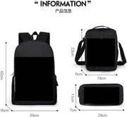 Polyester 3D Sonic Printed 3 In1 School Backpack with Shoulder Bag and Pencil Case for Kids - (15.7in) Set of 3 Pieces (Black)