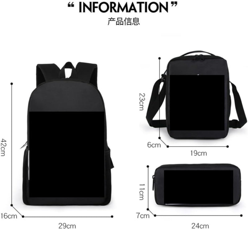 Polyester 3D Sonic Printed 3 In1 School Backpack with Shoulder Bag and Pencil Case for Kids - (15.7in) Set of 3 Pieces (Black)