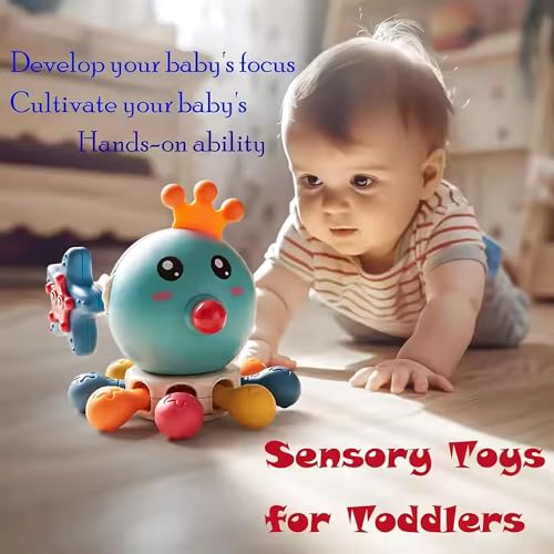 Twisoo Baby Spinning Octopus Toy – Rotating Popper Activity Fidget Sensory Toy, Montessori Interactive Press & Rattle Toy for Toddlers and Kids, Fine Motor Skill Development Toy (Green)