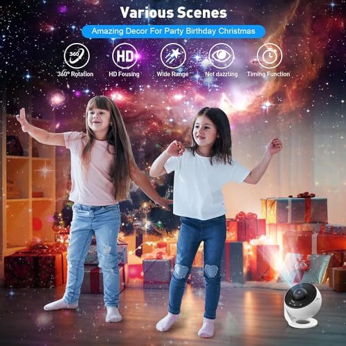 Planetarium Star Projector - Galaxy Projector with 12 Film Discs, Realistic Starry Sky Night Light, Solar System & Constellation Projections for Kids Bedroom & Living Room Decor, Gift Idea