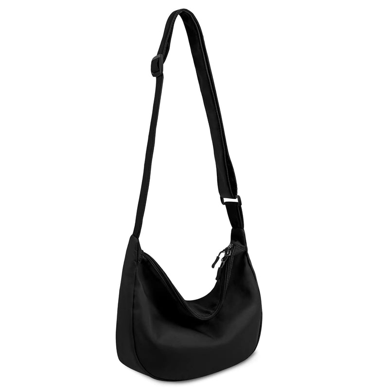 WVHTHVW Small Sling Crossbody Bag for Women Men, Mini Crescent Bag with Adjustable Strap, 2 Zippers Lightweight Nylon Shoulder Bag (Black)