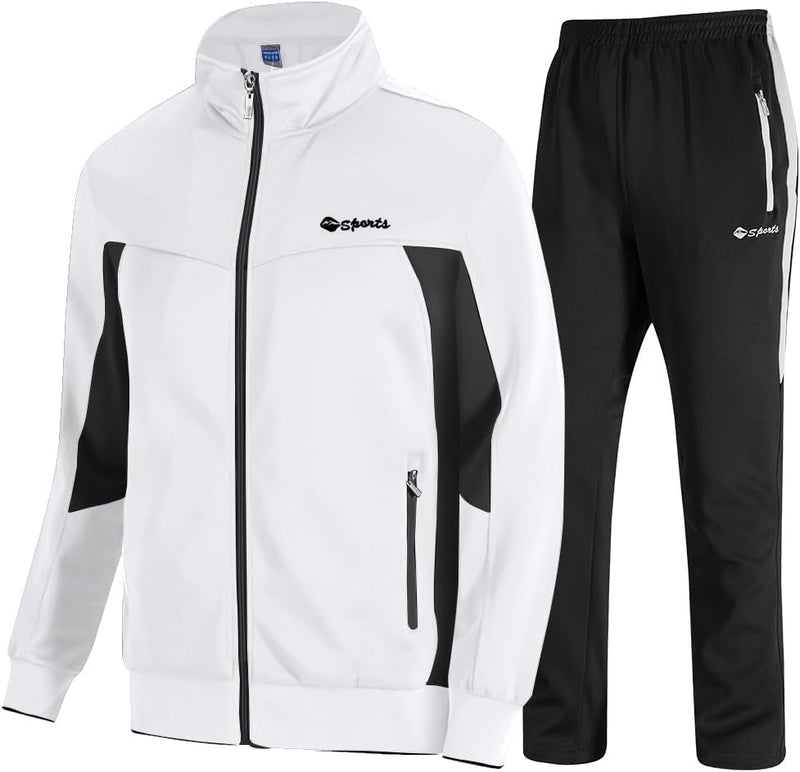 Men's Tracksuit, 2-Piece Set, Casual, Athletic Sweat Suit with Full Zipper, for Jogging, Warm-Up - black