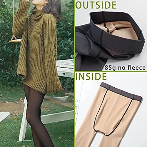 Mitid Women's Fleece Lined Thermal Pantyhose Translucent Opaque High Waisted Warm Sheer Tight, Thick - 200g, One Size, Black