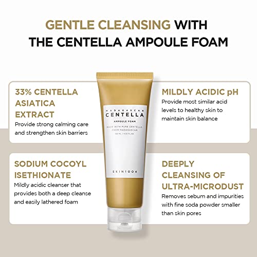 SKIN1004 Madagascar Centella Ampoule Foam, 125mL | Mild and Soothing Face Cleanser with Centella Asiatica Extract | Hydrates and Nourishes Skin | Deep Cleansing Foam