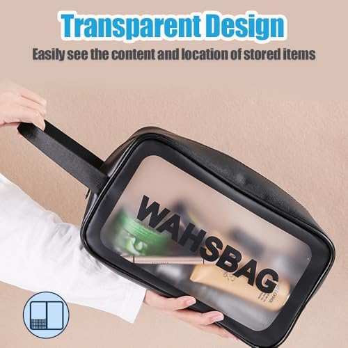 YIMIKE Travel Toiletry Bag,Large Clear Makeup Bags, 2 in 1 Cosmetics Bag,Transparent Skin Care Bag for Toiletries,Waterproof & Draining Make up Bags,PVC Thickened Wash Bag for Women Men (Pink)