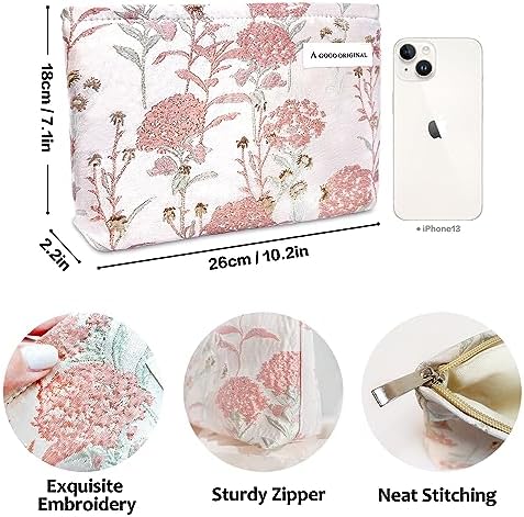 STARDW Flower Cosmetic Bags Makeup Bags for Women and Girls,Travel Makeup Bag Large Capacity Canvas Makeup Bag,Makeup Organizer Bag Zipper Pouch, Embossed pink, Large Capacity Aesthetic Makeup Bags