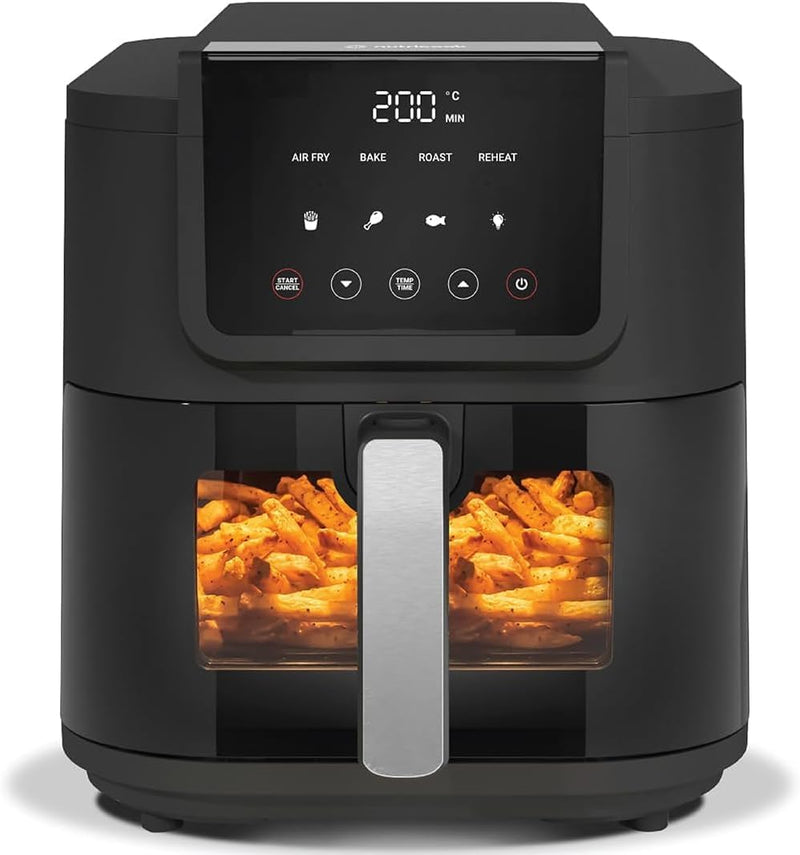 Nutricook Air Fryer Slim, 5L, 1KGs, Large Basket, Space-Saving Slim Design, Air Fry, Bake, Reheat, with 5 Presets, Clear Window & Light, AFS100, Black, 1500 Watts, 2 Years Warranty - Slim L